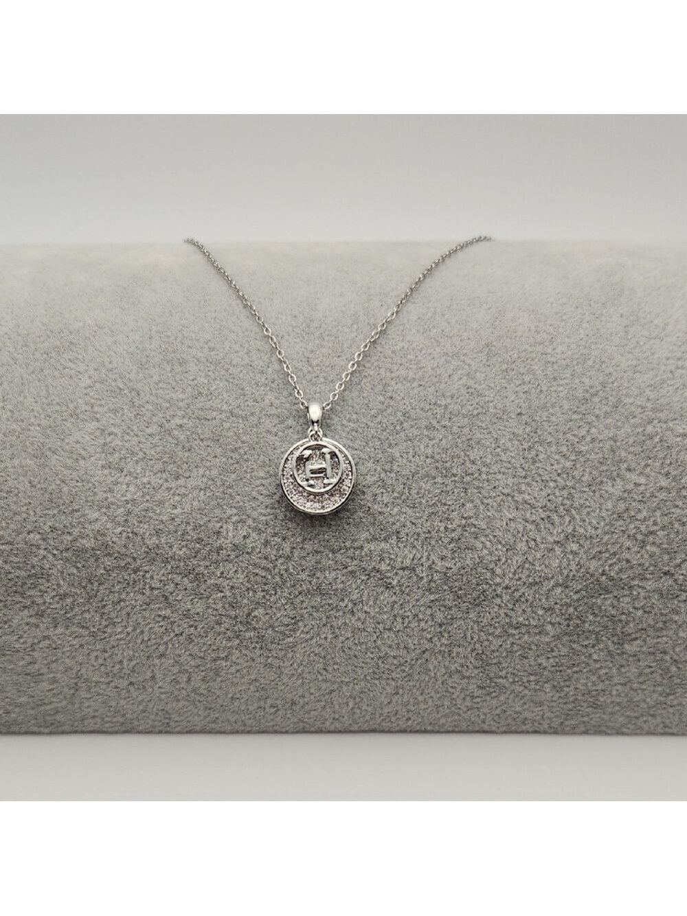Silver Stainless Steel Zircon H Dual Pendant Necklace – Waterproof & Tarnish P